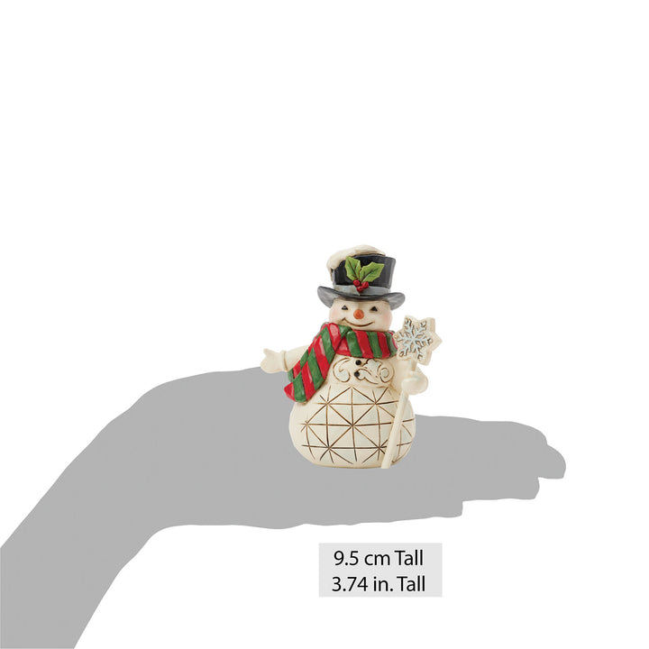 Jim Shore Heartwood Creek: Snowman With Snowflake Staff Miniature Figurine sparkle-castle
