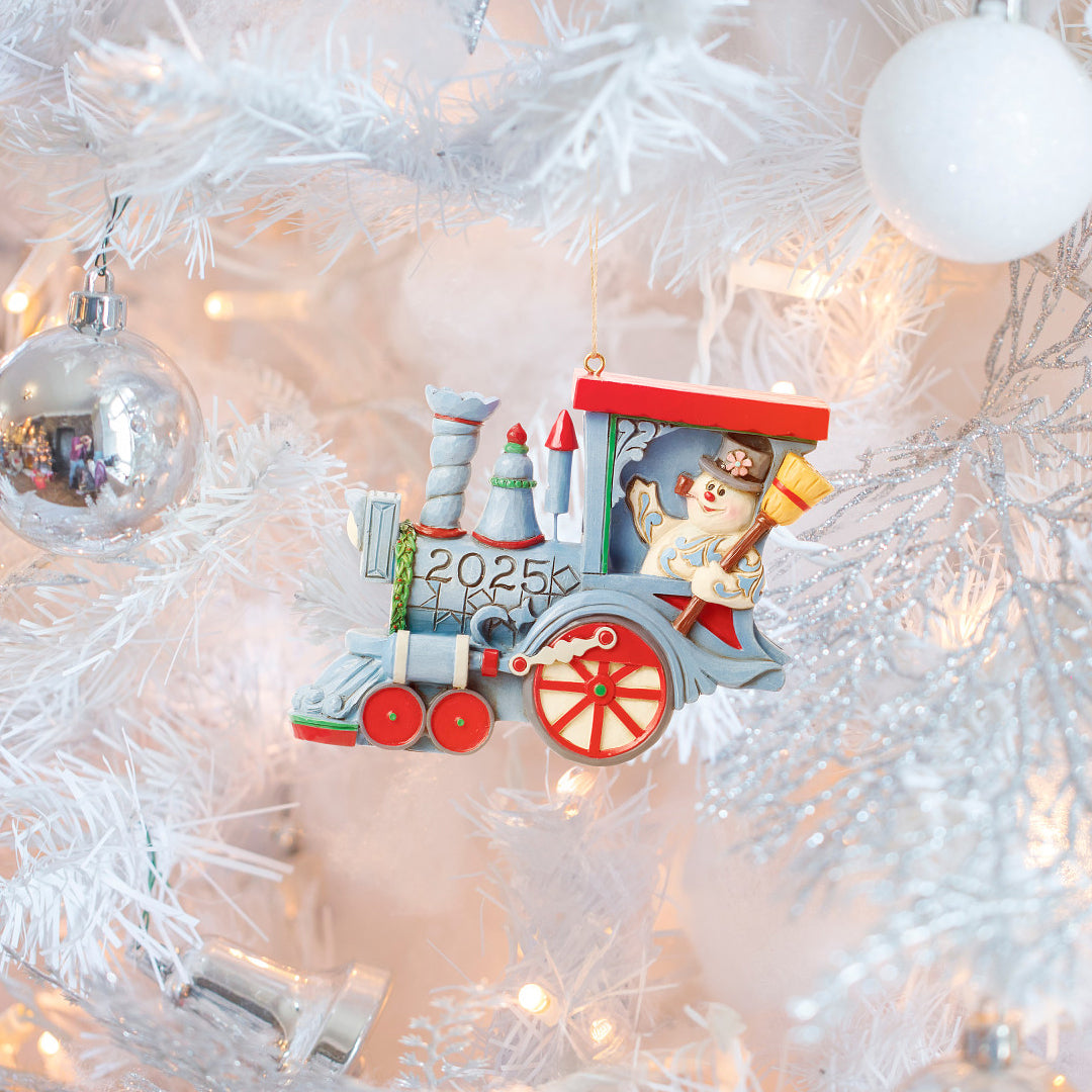 Jim Shore Frosty the Snowman: Dated 2025 Frosty in Train Hanging Ornament sparkle-castle