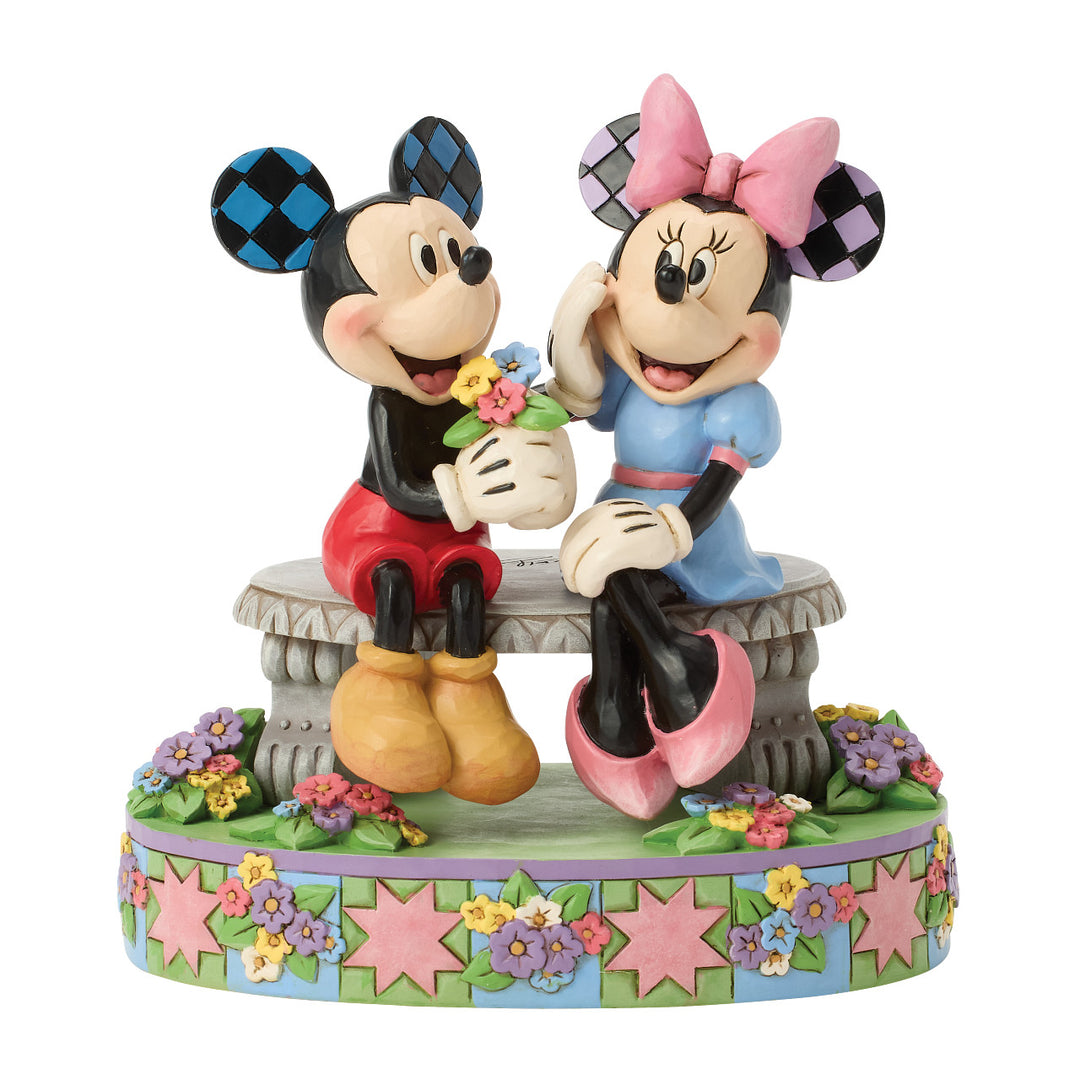 Jim Shore Disney Traditions: Mickey and Minnie on Spring Bench Figurine sparkle-castle