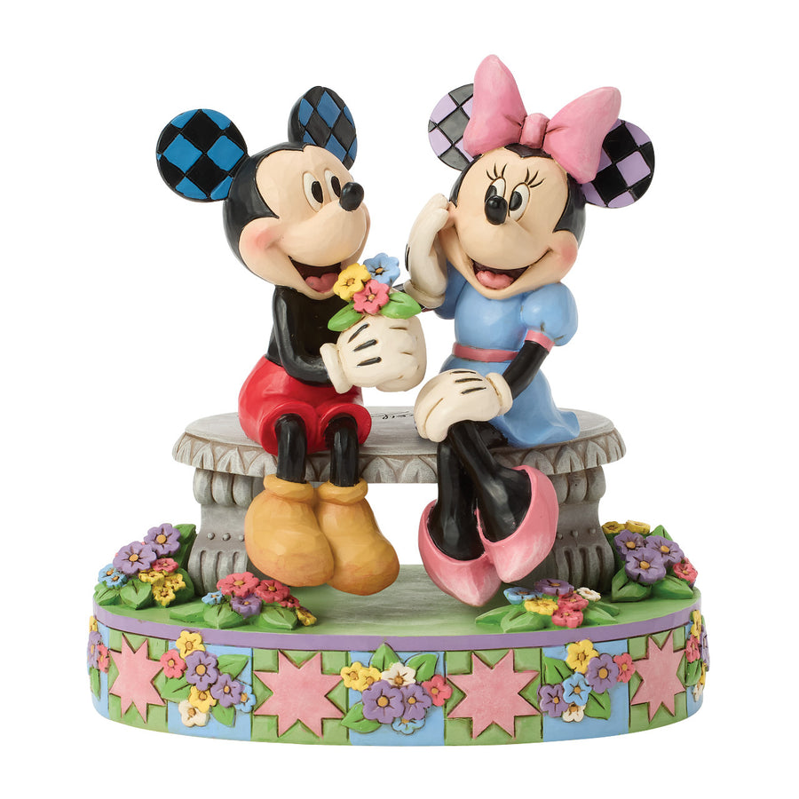Jim Shore Disney Traditions: Mickey and Minnie on Spring Bench Figurine sparkle-castle