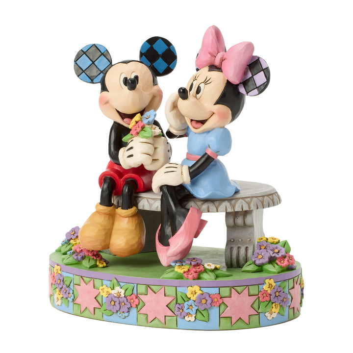 Jim Shore Disney Traditions: Mickey and Minnie on Spring Bench Figurine sparkle-castle