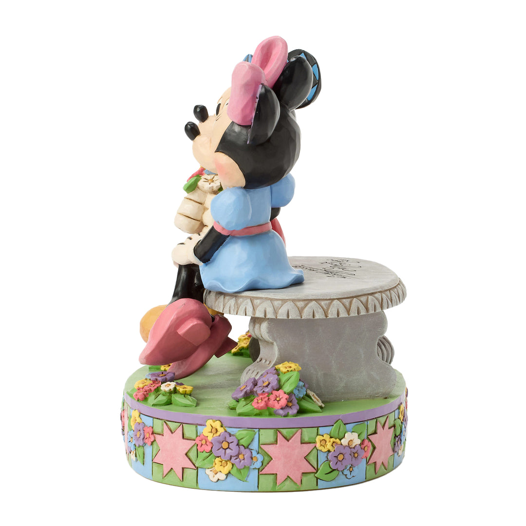 Jim Shore Disney Traditions: Mickey and Minnie on Spring Bench Figurine sparkle-castle