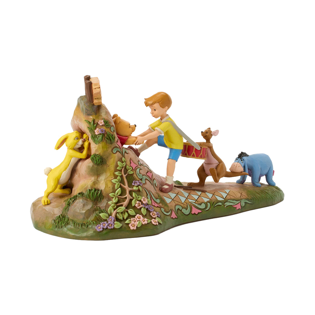 Jim Shore Disney Traditions: Pulling Pooh Out Of Rabbit's House Figurine sparkle-castle