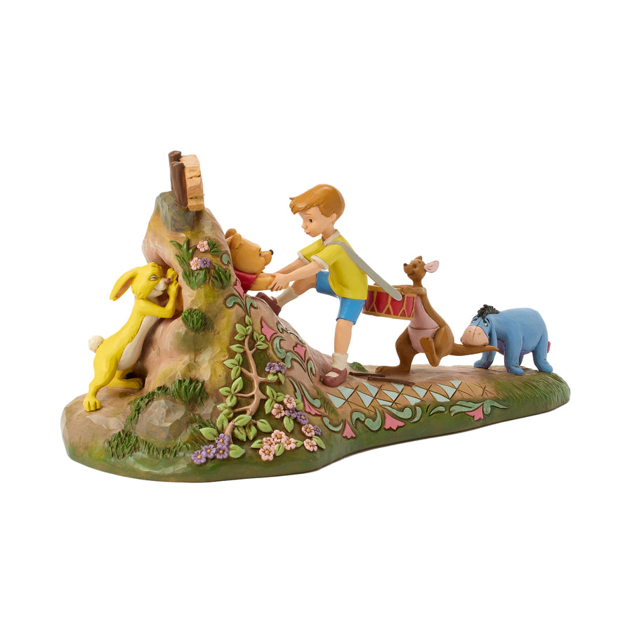 Jim Shore Disney Traditions: Pulling Pooh Out Of Rabbit's House Figurine sparkle-castle