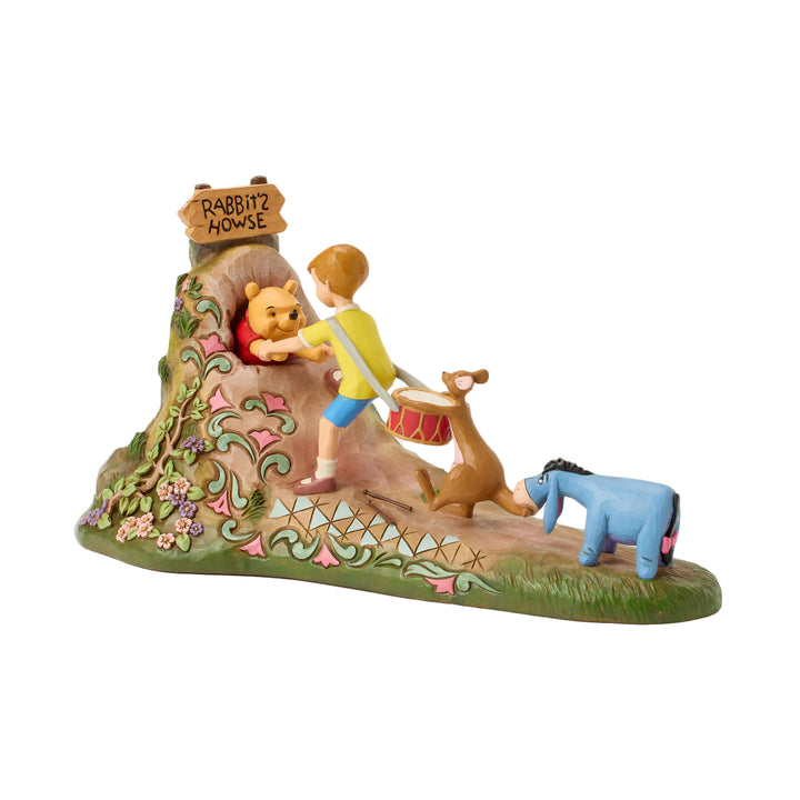 Jim Shore Disney Traditions: Pulling Pooh Out Of Rabbit's House Figurine sparkle-castle