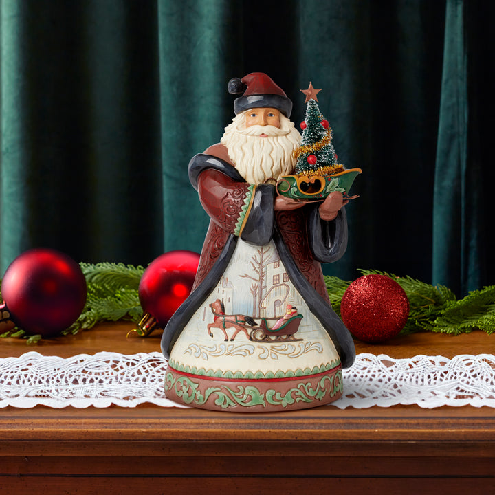Jim Shore Heartwood Creek: Holiday Manor Santa Holding Small Sleigh and Sisal Tree Figurine - SIGNED sparkle-castle
