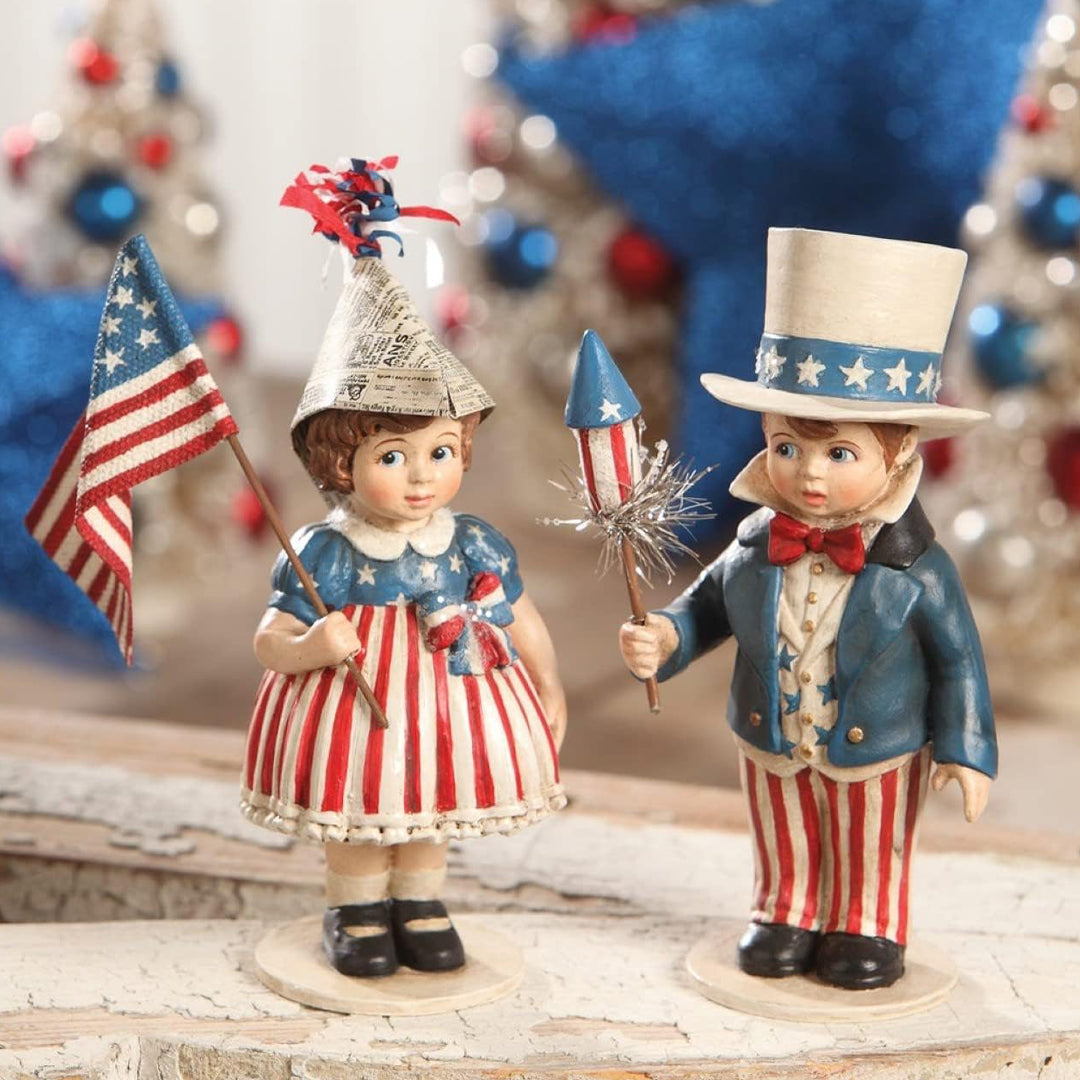 Bethany Lowe: Patriotic Sammy & Betsy, Set of 2 sparkle-castle