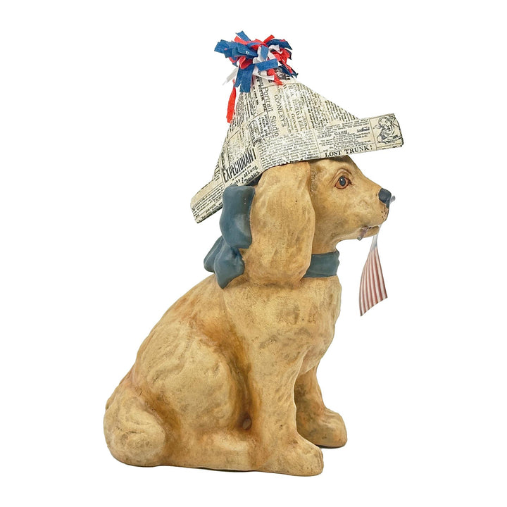 Bethany Lowe: Patriotic Puppy with Newspaper Hat Figurine sparkle-castle