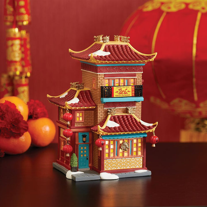 Department 56 Christmas in the City Village: Lunar Dragon Tea House sparkle-castle