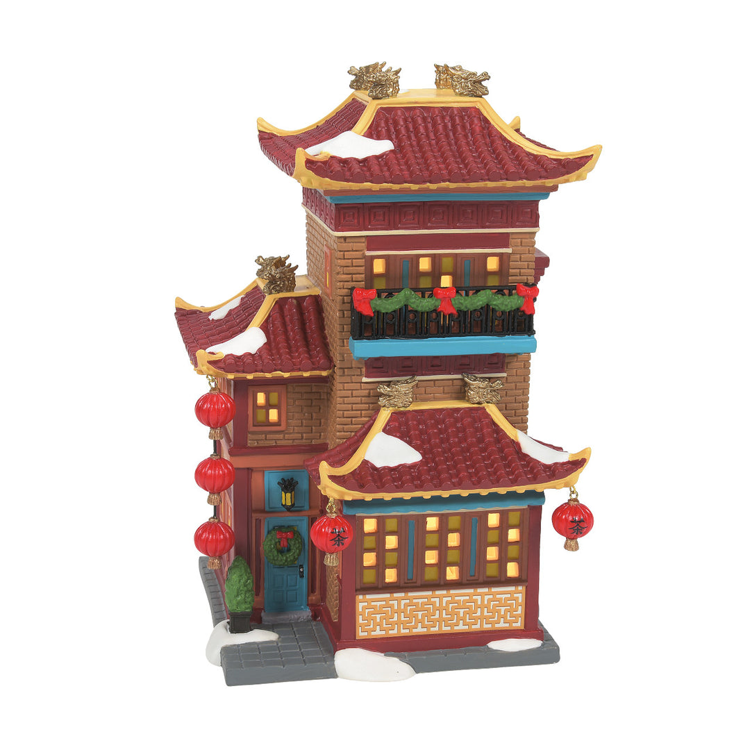 Department 56 Christmas in the City Village: Lunar Dragon Tea House sparkle-castle