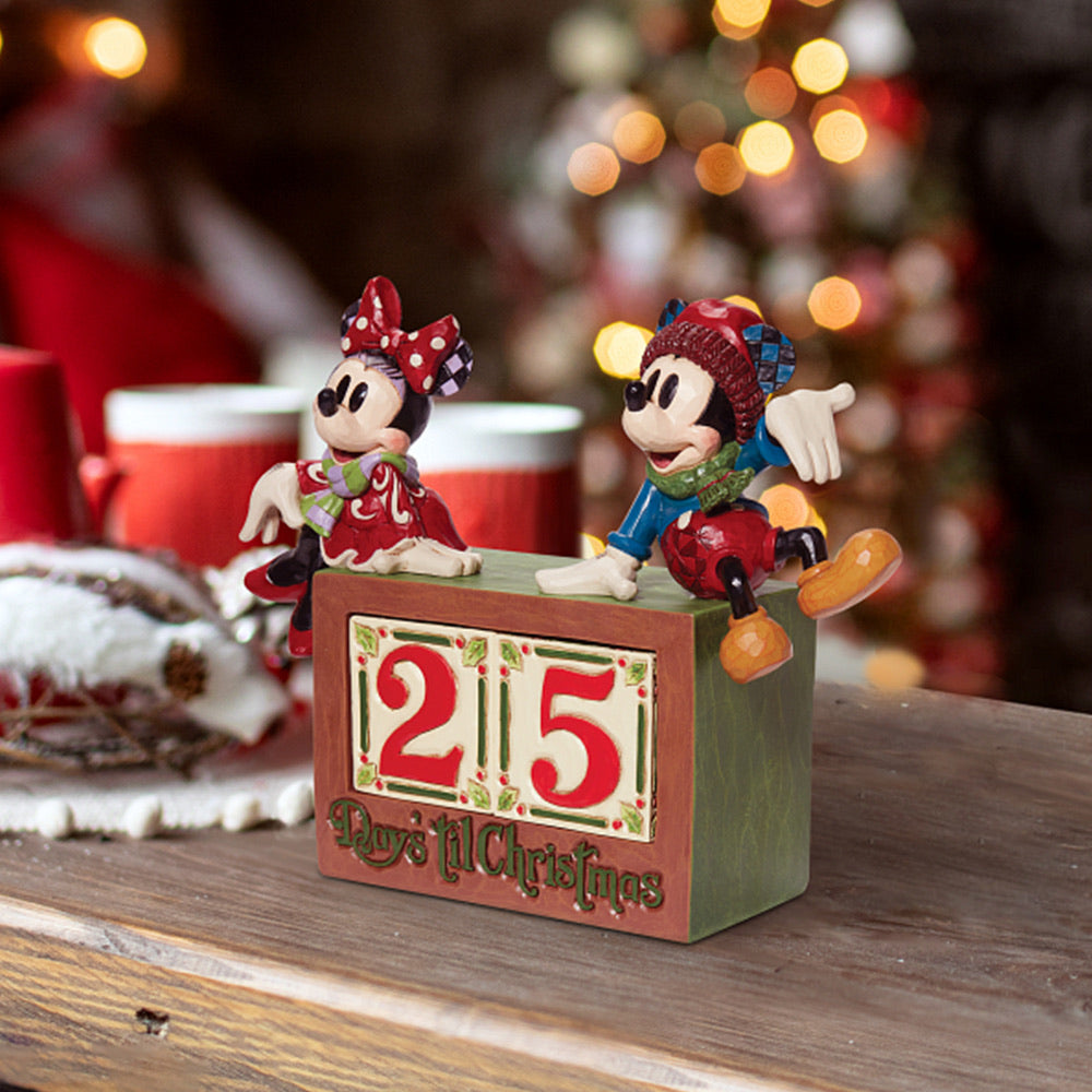 Jim Shore Disney Traditions: Mickey & Minnie Christmas Countdown Blocks Figurine sparkle-castle