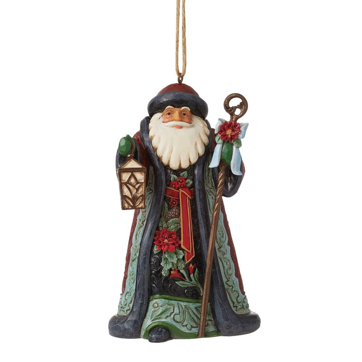Jim Shore Heartwood Creek: Holiday Manor Santa with Cane Hanging Ornament sparkle-castle