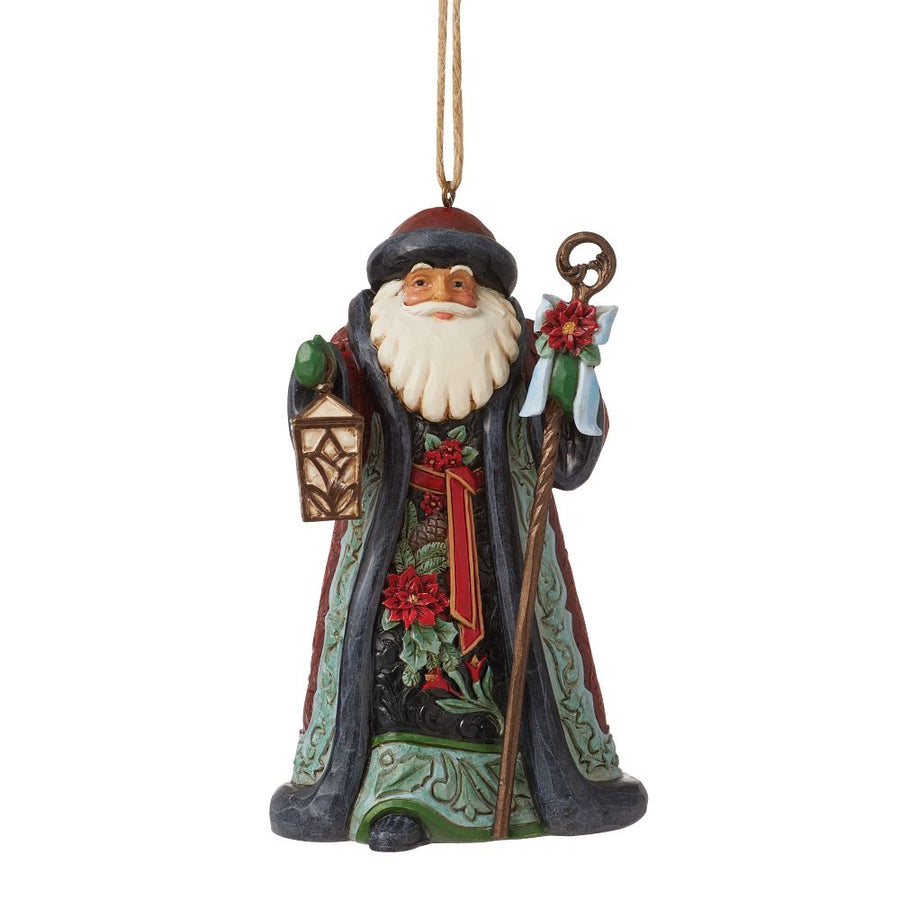 Jim Shore Heartwood Creek: Holiday Manor Santa with Cane Hanging Ornament sparkle-castle