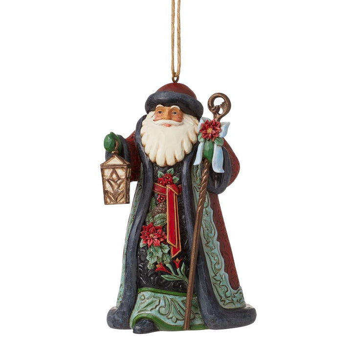 Jim Shore Heartwood Creek: Holiday Manor Santa with Cane Hanging Ornament sparkle-castle
