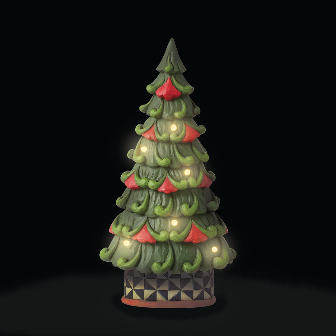 Jim Shore Heartwood Creek: Light Up Tree with Windmill Pattern Base Figurine sparkle-castle