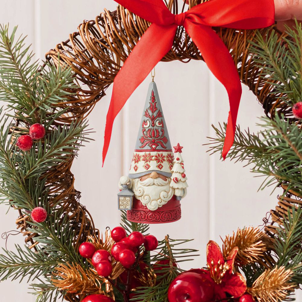 Jim Shore Heartwood Creek: Nordic Noel Gnome with Tree Hanging Ornament sparkle-castle