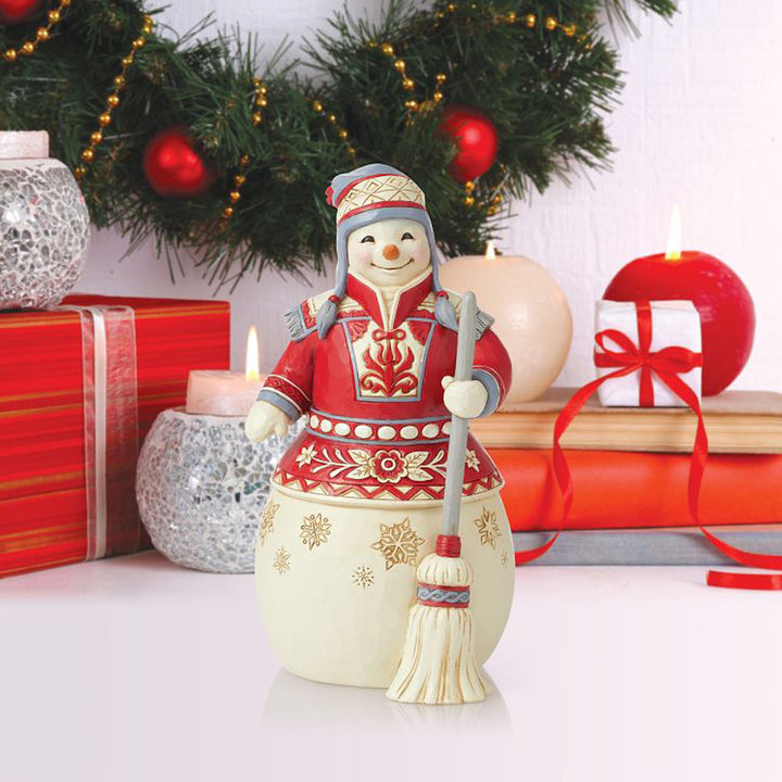Jim Shore Heartwood Creek: Nordic Noel Snowman with Broom Figurine sparkle-castle