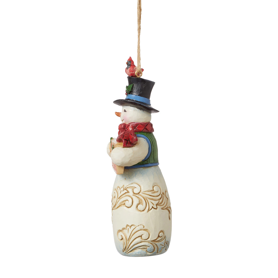 Jim Shore Heartwood Creek: Snowman with Christmas Sign Hanging Ornament sparkle-castle