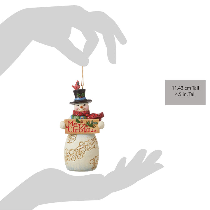 Jim Shore Heartwood Creek: Snowman with Christmas Sign Hanging Ornament sparkle-castle