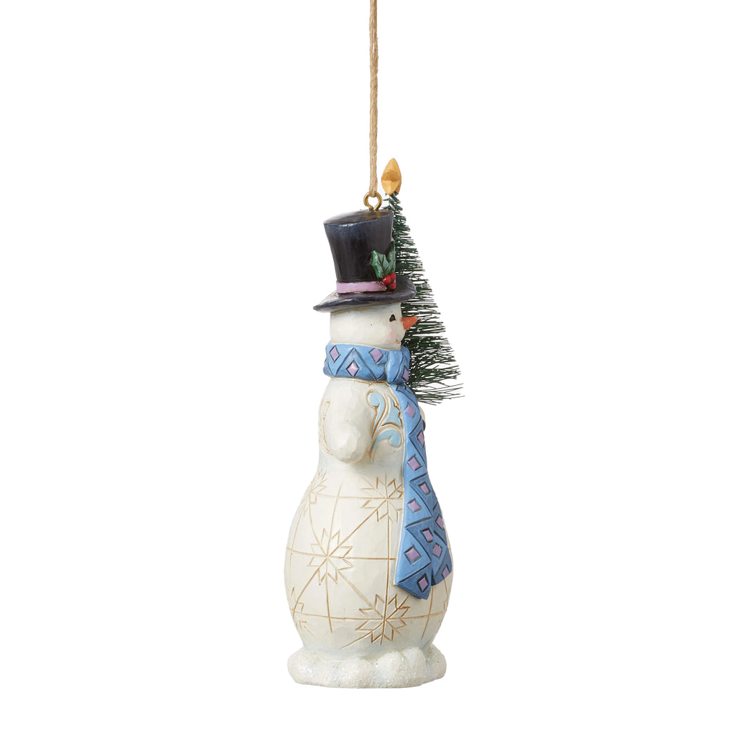 Jim Shore Heartwood Creek: Snowman with Sisal Tree Hanging Ornament sparkle-castle