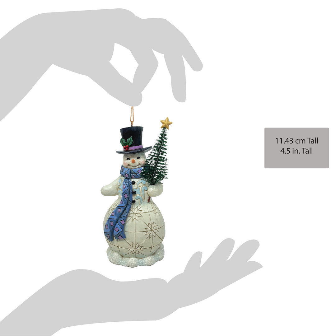 Jim Shore Heartwood Creek: Snowman with Sisal Tree Hanging Ornament sparkle-castle