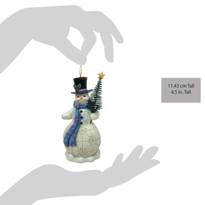 Jim Shore Heartwood Creek: Snowman with Sisal Tree Hanging Ornament sparkle-castle