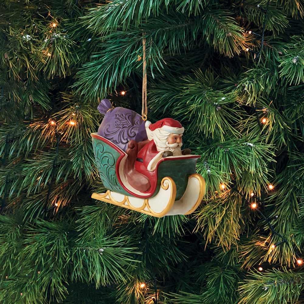 Jim Shore Heartwood Creek: 'Twas The Night Before Christmas Santa in Sleigh Hanging Ornament sparkle-castle