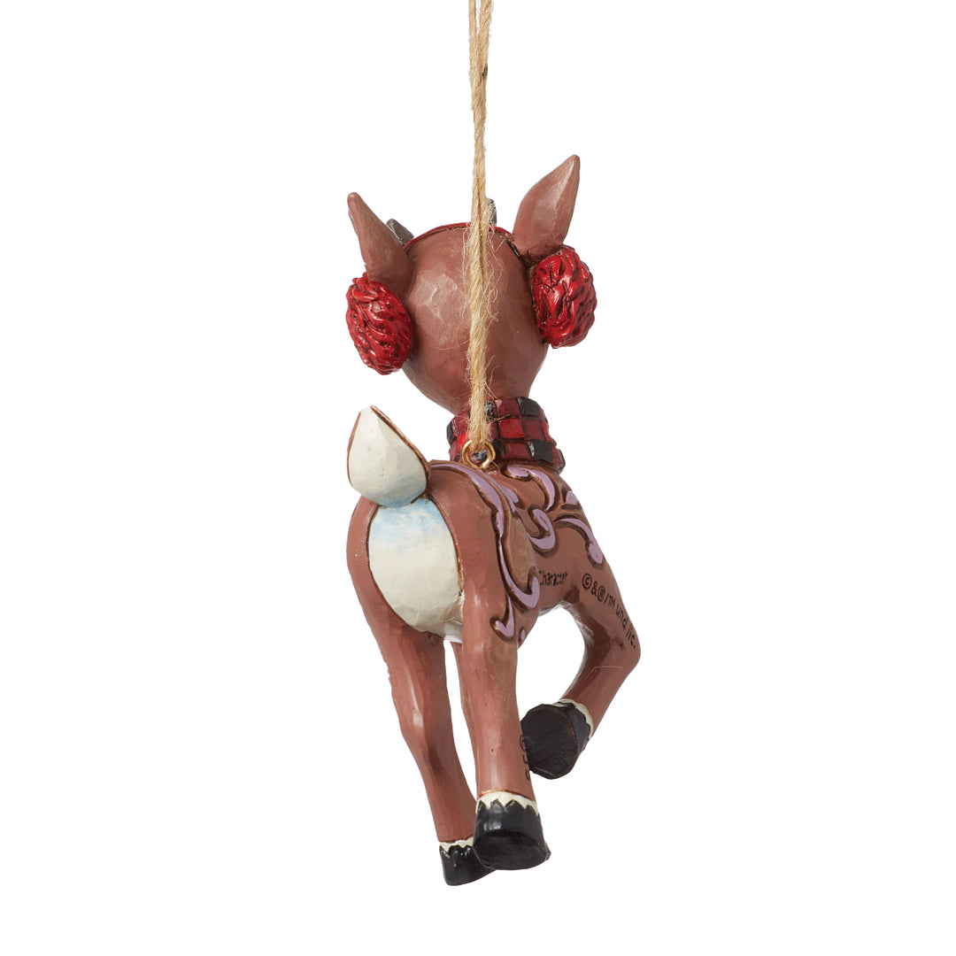 Jim Shore Rudolph Traditions: Rudolph with Earmuffs and Scarf Hanging Ornament sparkle-castle