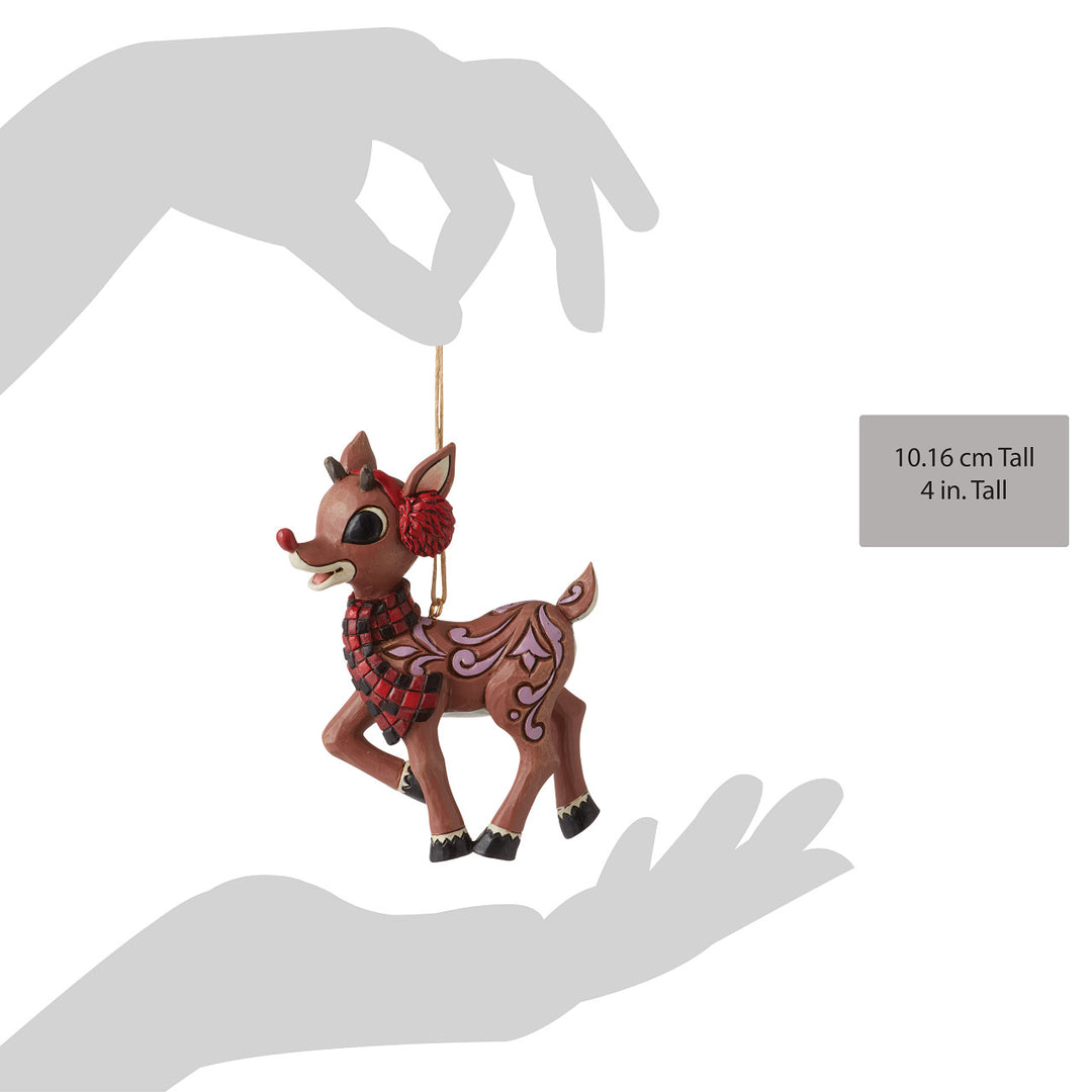 Jim Shore Rudolph Traditions: Rudolph with Earmuffs and Scarf Hanging Ornament sparkle-castle