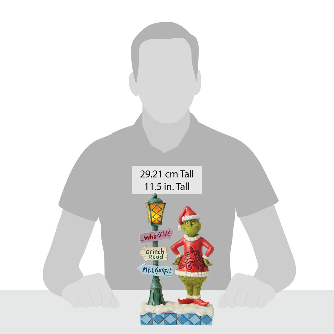 Jim Shore The Grinch: Grinch with Lit Lamppost and Street Sign Figurine sparkle-castle