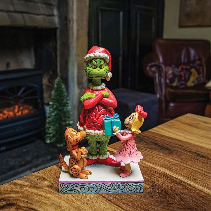 Jim Shore The Grinch: Max & Cindy Giving Gift to Grinch Figurine sparkle-castle