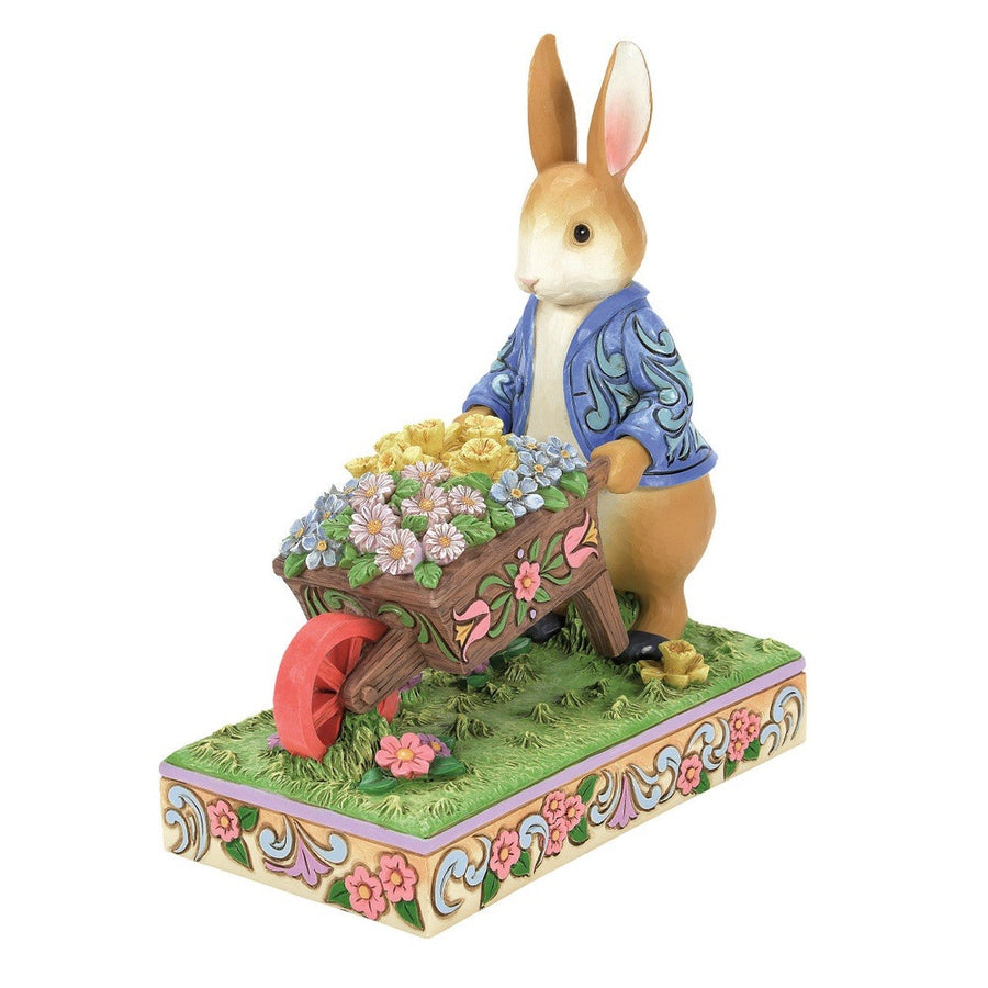 Jim Shore Beatrix Potter: Peter Rabbit With Wheelbarrow Of Flowers Figurine sparkle-castle