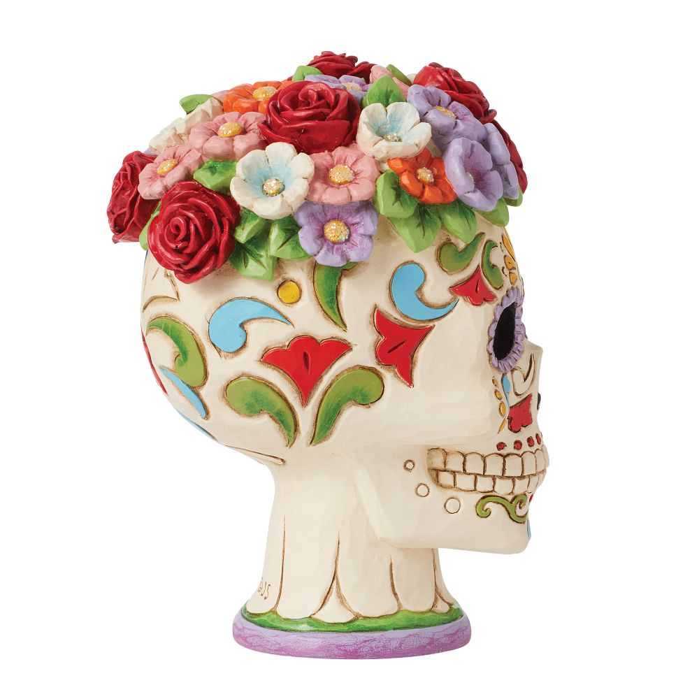 Jim Shore Heartwood Creek: Day of the Dead Skull With Flower Halo Figurine sparkle-castle