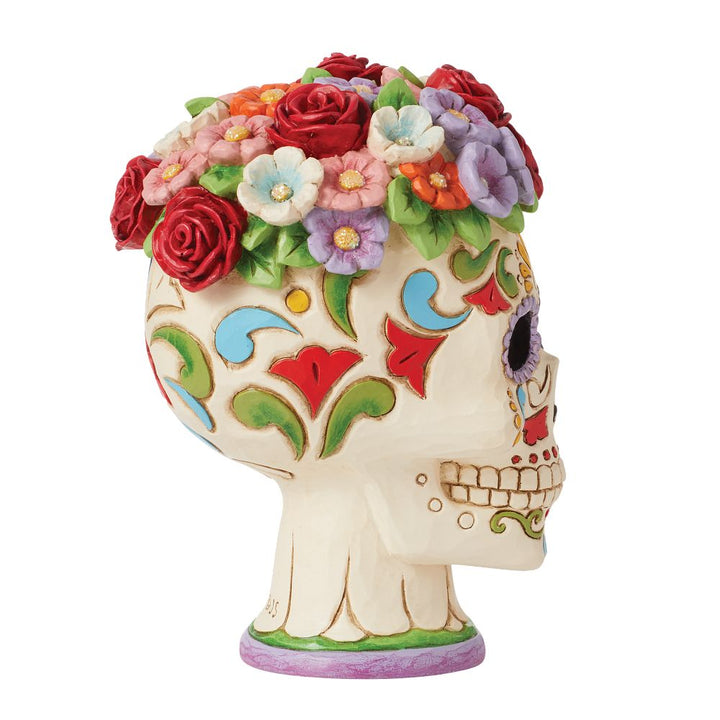 Jim Shore Heartwood Creek: Day of the Dead Skull With Flower Halo Figurine sparkle-castle