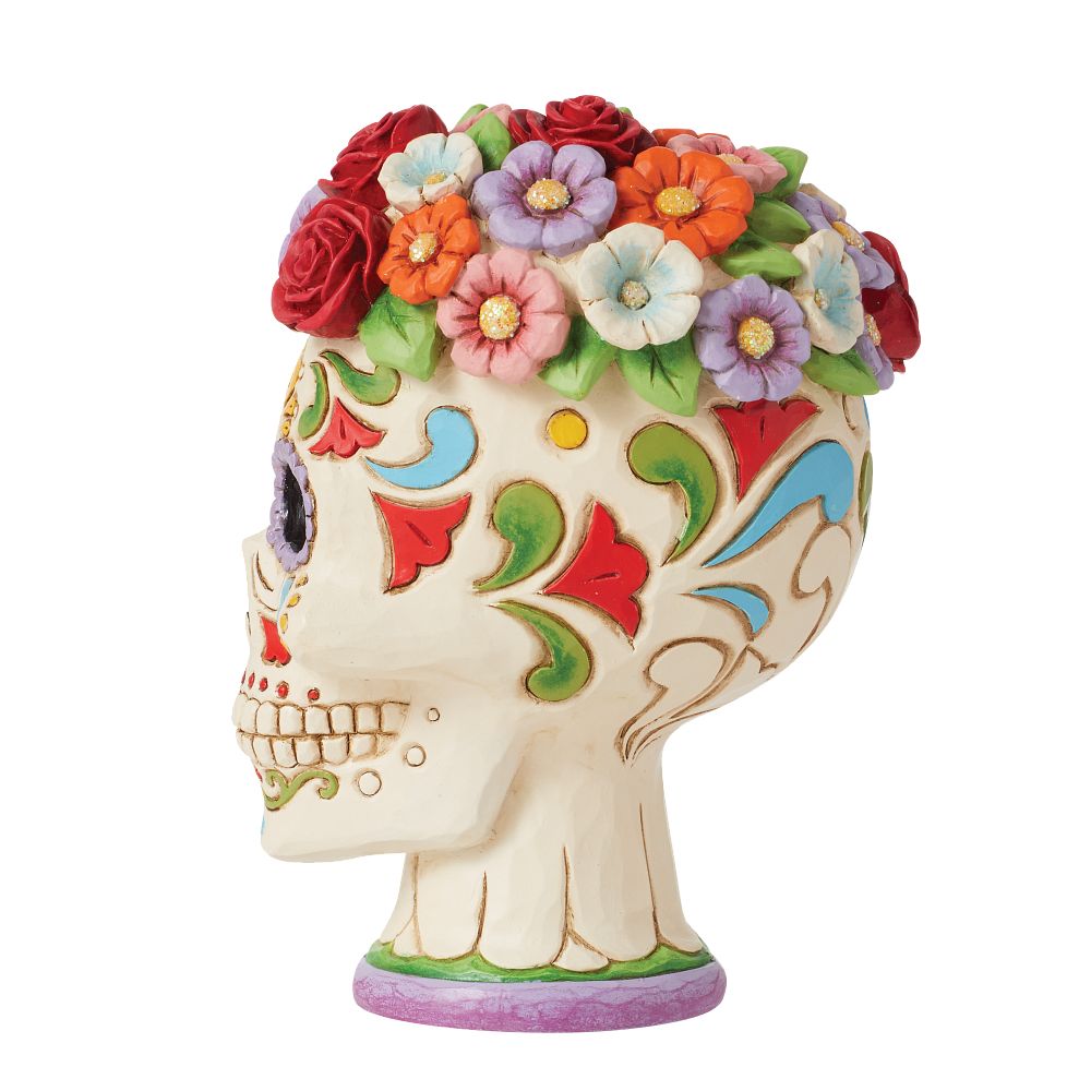 Jim Shore Heartwood Creek: Day of the Dead Skull With Flower Halo Figurine sparkle-castle