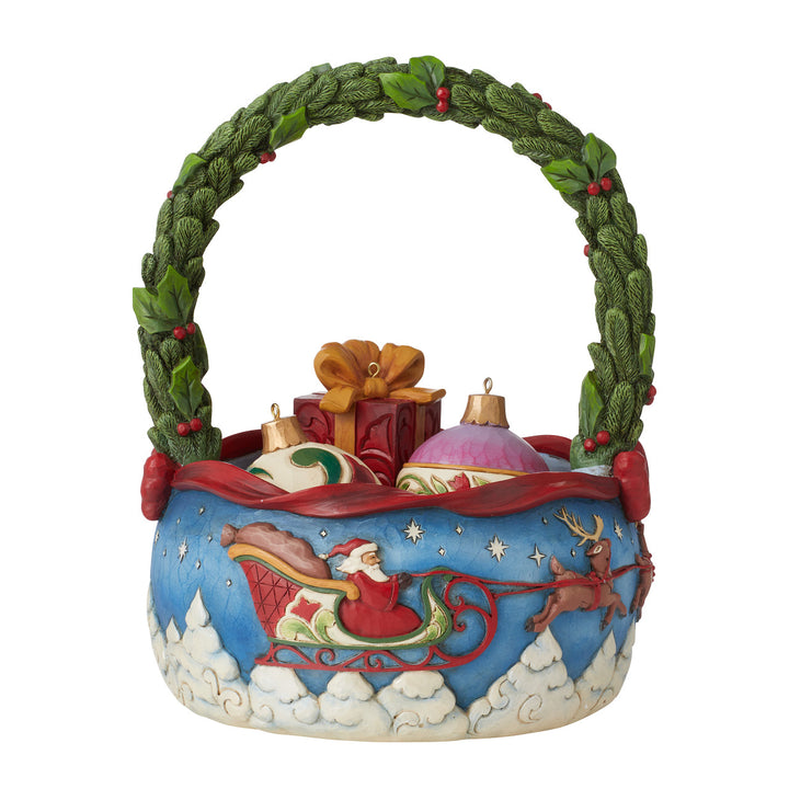 Jim Shore Heartwood Creek: Santa's Sleigh Christmas Basket with Ornaments Figurine, Set of 4 sparkle-castle