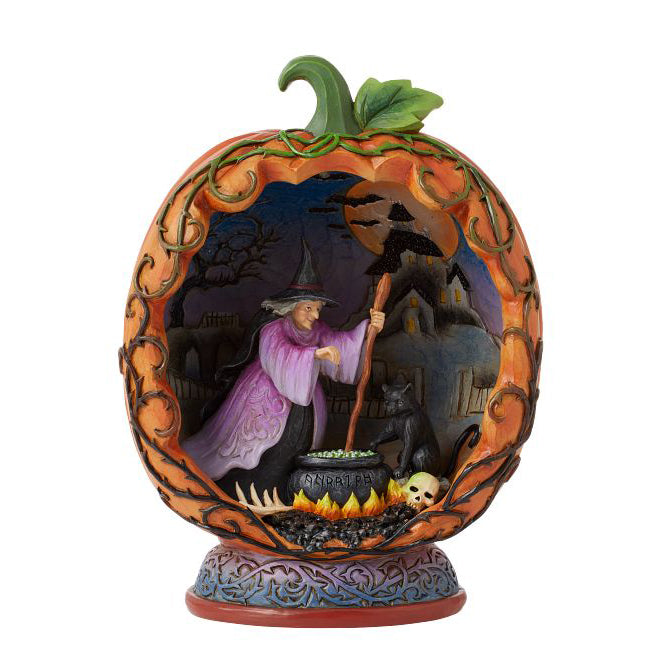 Jim Shore Heartwood Creek: Witch With Cauldron Pumpkin Diorama Figurine sparkle-castle