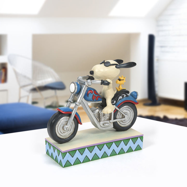 Jim Shore Peanuts: Snoopy & Woodstock Riding Motorcycle Figurine sparkle-castle