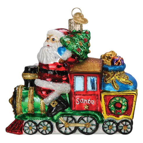 Old World Christmas: Santa On Locomotive Hanging Ornament sparkle-castle