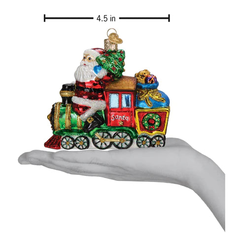 Old World Christmas: Santa On Locomotive Hanging Ornament sparkle-castle