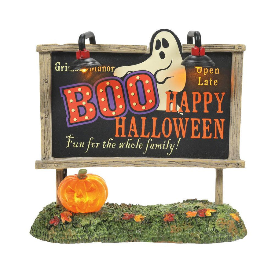 Snow Village Halloween Accessory: Lit Ghost Billboard Figurine sparkle-castle