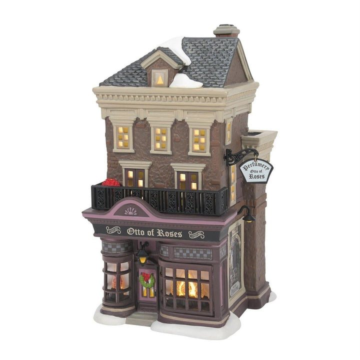 Dickens Snow Village: Otto Of Roses Perfumery sparkle-castle