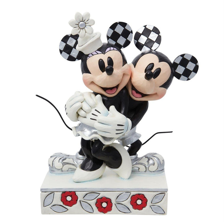 Jim Shore Disney Traditions: 100th Anniversary Mickey Holding Minnie Figurine sparkle-castle