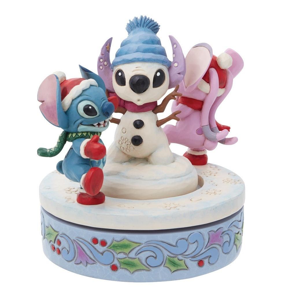 Jim Shore Disney Traditions: Stitch & Angel with Snowman Rotator Figurine sparkle-castle