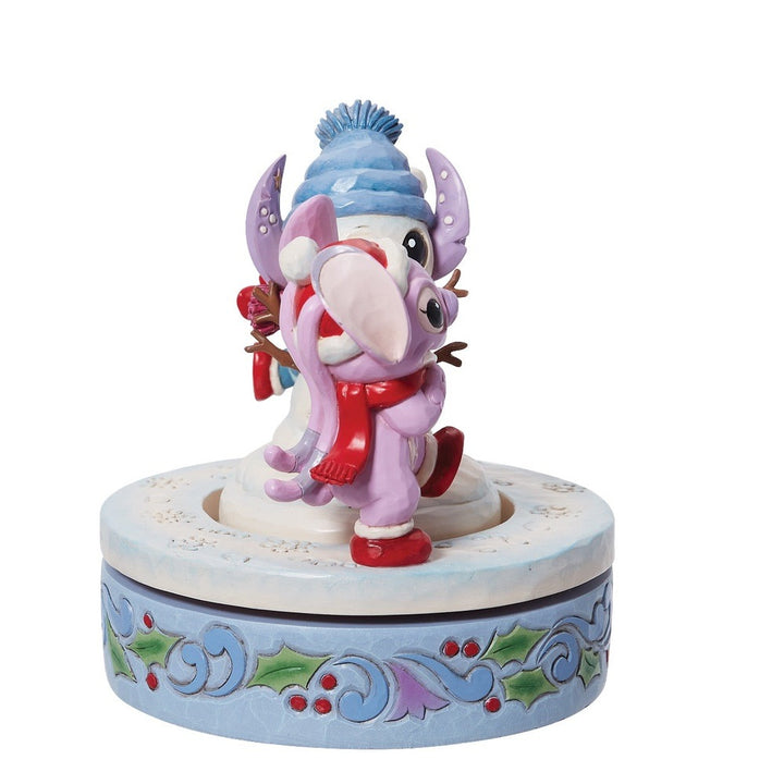 Jim Shore Disney Traditions: Stitch & Angel with Snowman Rotator Figurine sparkle-castle
