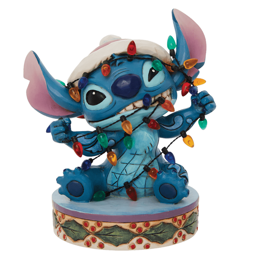 Jim Shore Disney Traditions: Stitch Wrapped Christmas Lights Figurine sparkle-castle