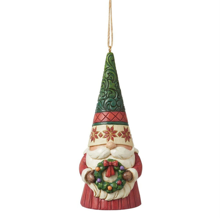 Jim Shore Heartwood Creek: Gnome Holding Wreath Hanging Ornament sparkle-castle