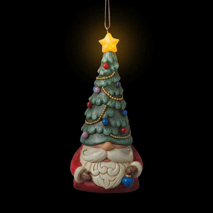 Jim Shore Heartwood Creek: Gnome with Lit Tree Hat Hanging Ornament sparkle-castle