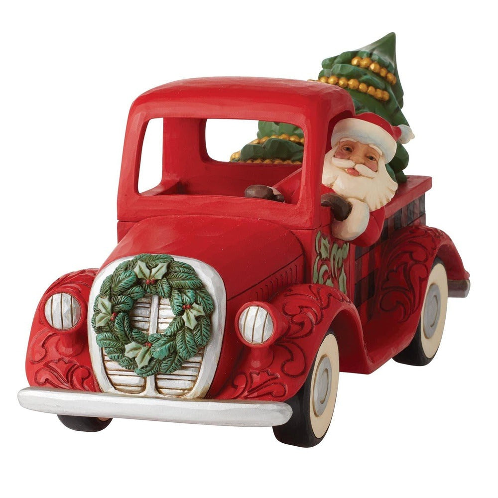 Jim Shore Heartwood Creek: Highland Glen Santa in Plaid Truck Figurine sparkle-castle