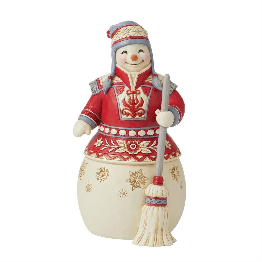 Jim Shore Heartwood Creek: Nordic Noel Snowman with Broom Figurine sparkle-castle